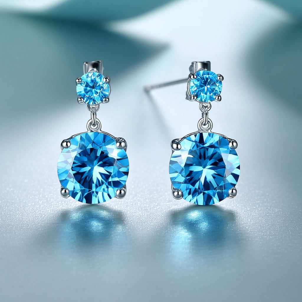 Amazon Collection Blue Topaz Round Dangle Earrings