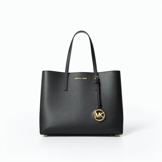 Michael Kors Jet Set Large Saffiano Leather Snap Pocket Tote Black Bag