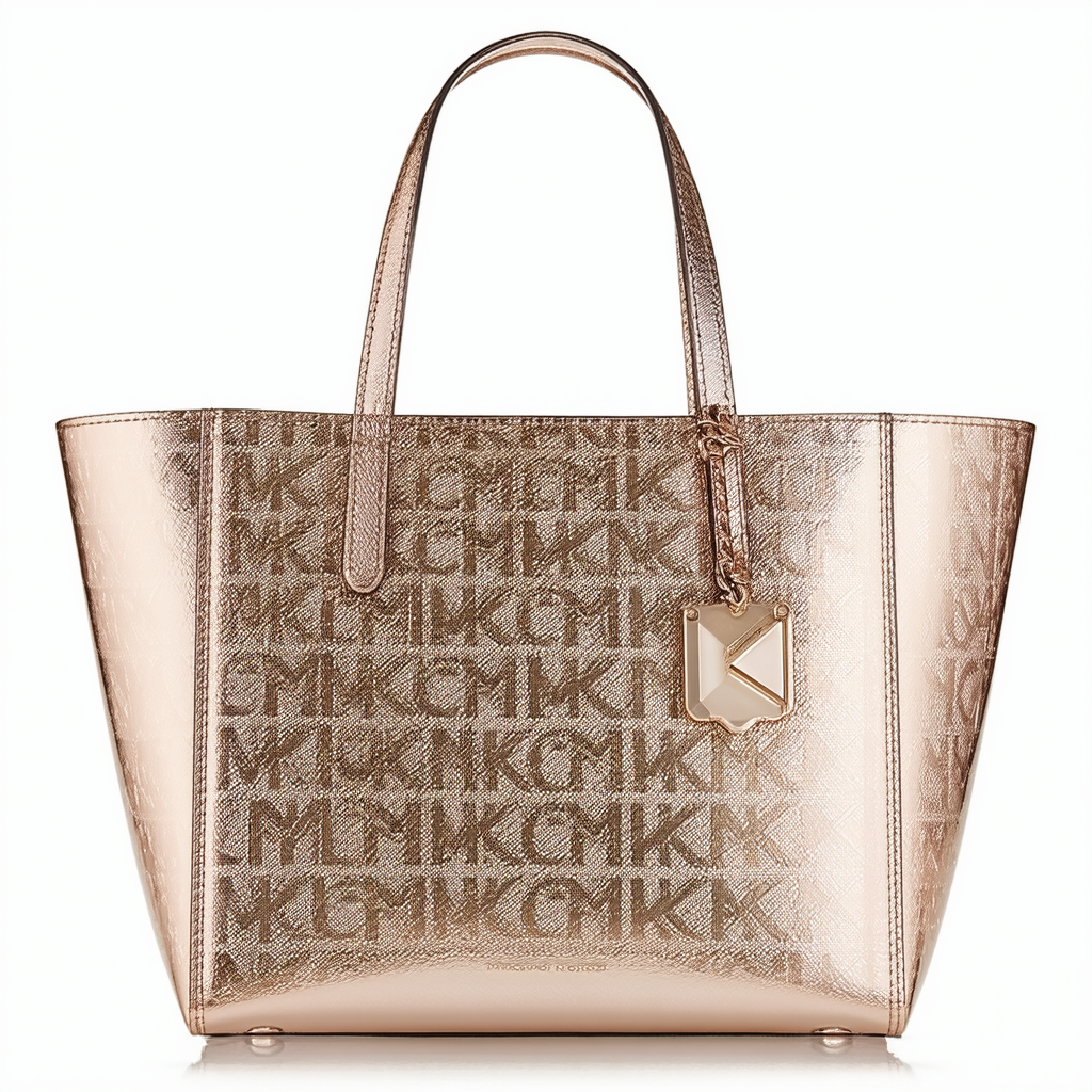 Michael Kors Jet Set NS Tote Mirror Metallic Signature Rose Gold