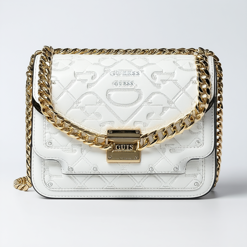 Guess Amour Chain-link Small Shoulder Bag, White Multi