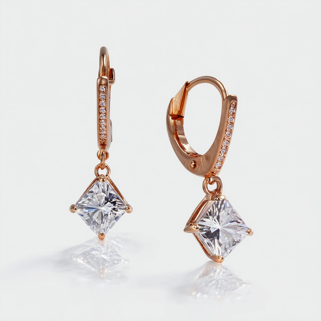 Amazon Collection Sterling Silver Copper Swarovski Elements Geometric Drop Lever Back Earrings