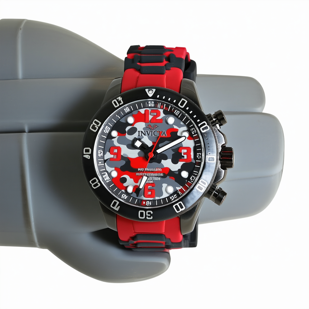 Invicta Men's 11336 Russian Diver Grey and Red Camouflage Dial Red Polyurethane Watch
