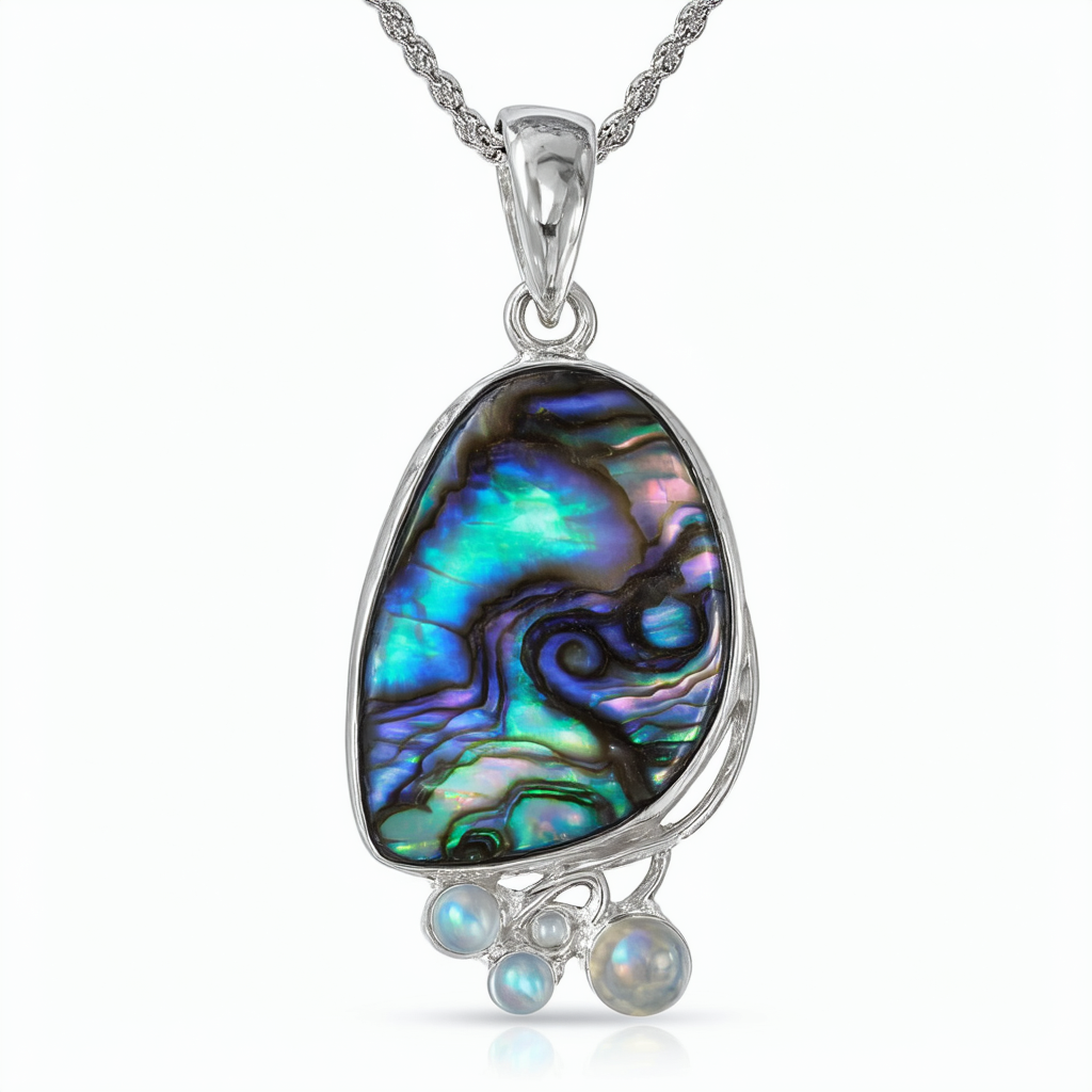 Amazon Collection Sterling Silver, Paua Shell, Moonstone and Cassiopeia Topaz Pendant