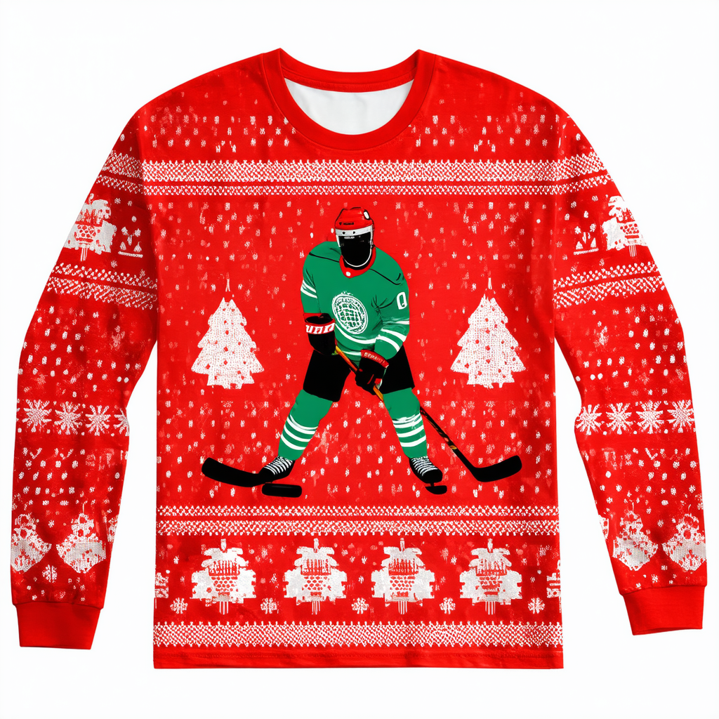 Threadrock Men's Hockey Ugly Christmas Long Sleeve T-Shirt