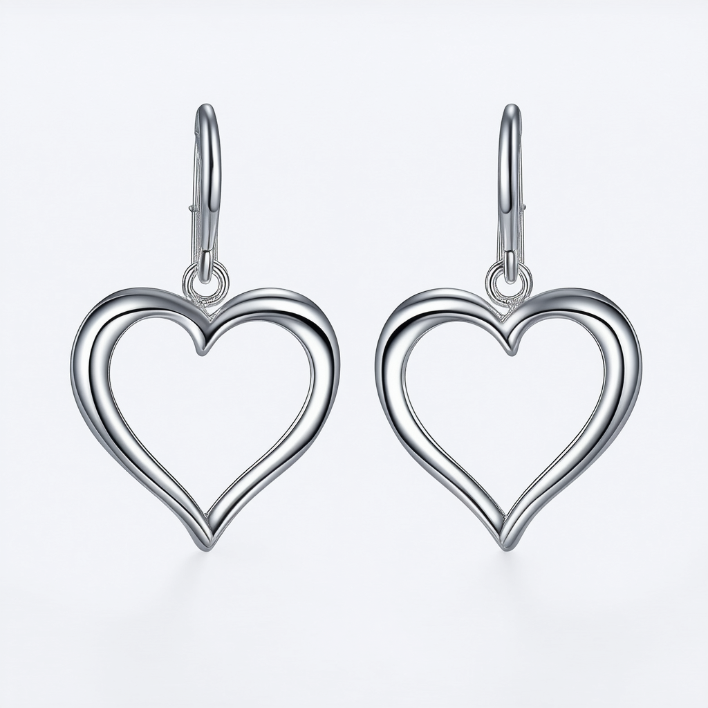 Guoshang Women Silver Heart Linked to Heart Dangle Earrings Double Hearts Ear Drops Earrings, 1 pair