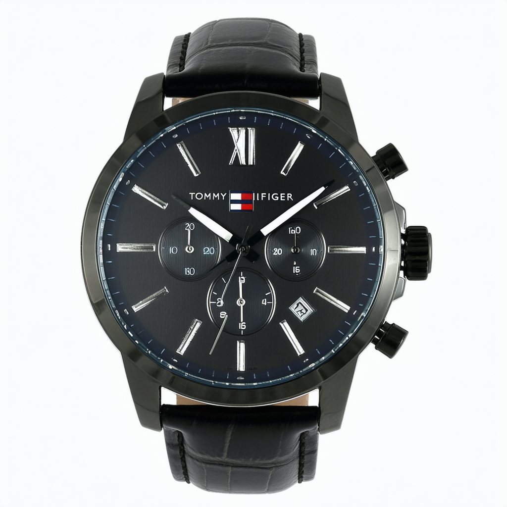 Tommy Hilfiger Men's 1710183 Black Leather Strap Watch