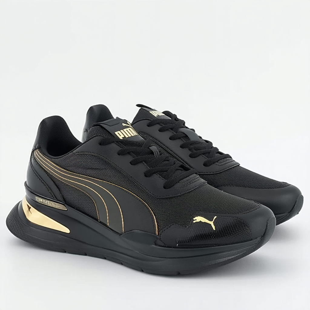 PUMA Women's Sky Wedge GC Fashion Sneaker,Black/Team Gold,8.5 B US