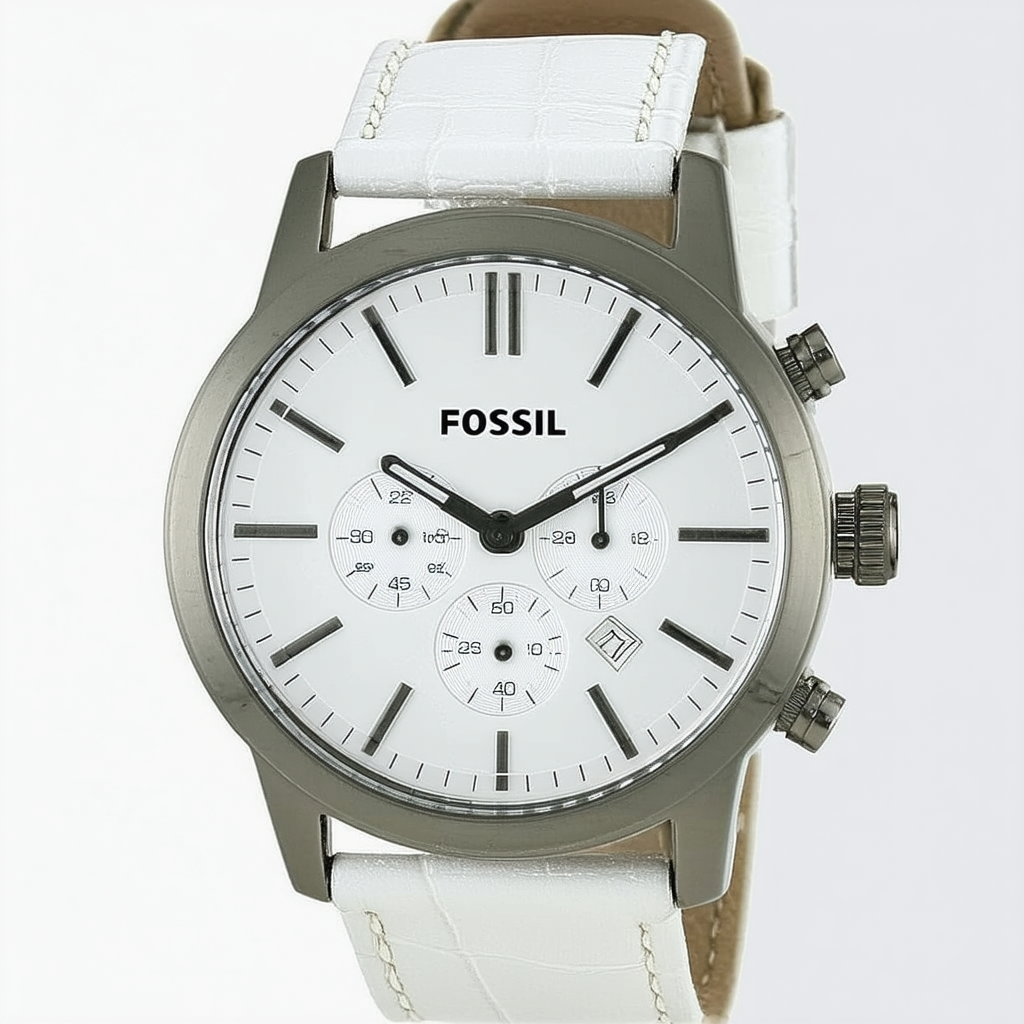 Fossil Men's JR1122 White Leather Strap White Analog Dial Watch