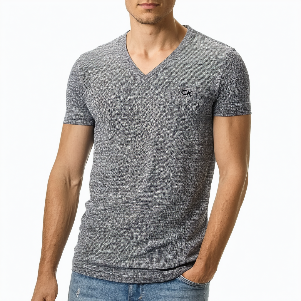 Calvin Klein Jeans Men's Short Sleeve Texture CKJ Logo V-Neck T-Shirt