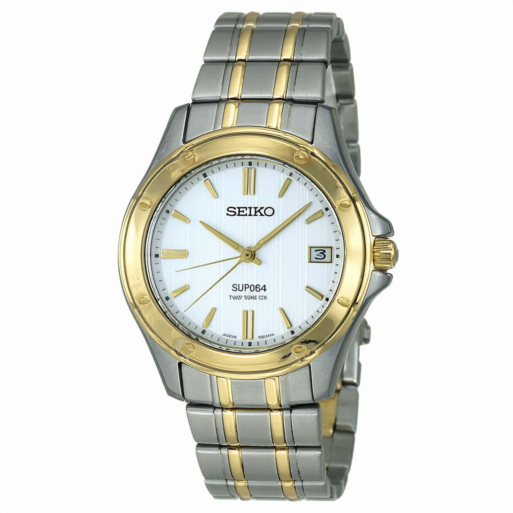 Seiko Women's SUP084 Two Tone Stainless Steel Analog Watch with White Dial Watch