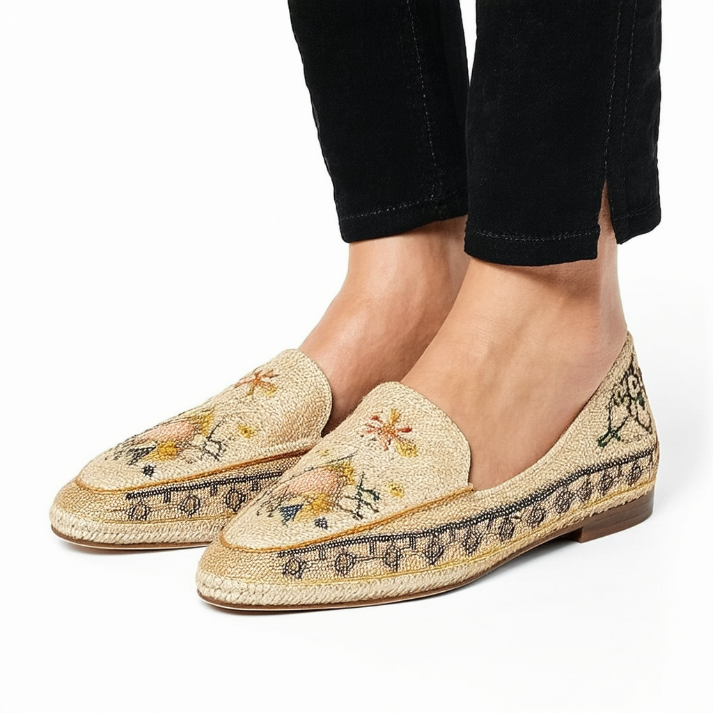 Kenneth Cole Women's Westley Embroidery Loafer Flat, Natural Raffia, 9 M US