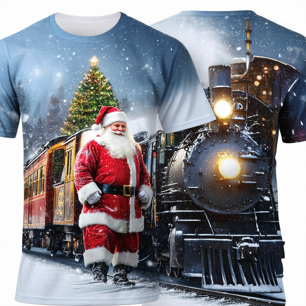 Polar Express Santa Unisex Adult Sublimated T Shirt for Men and Women