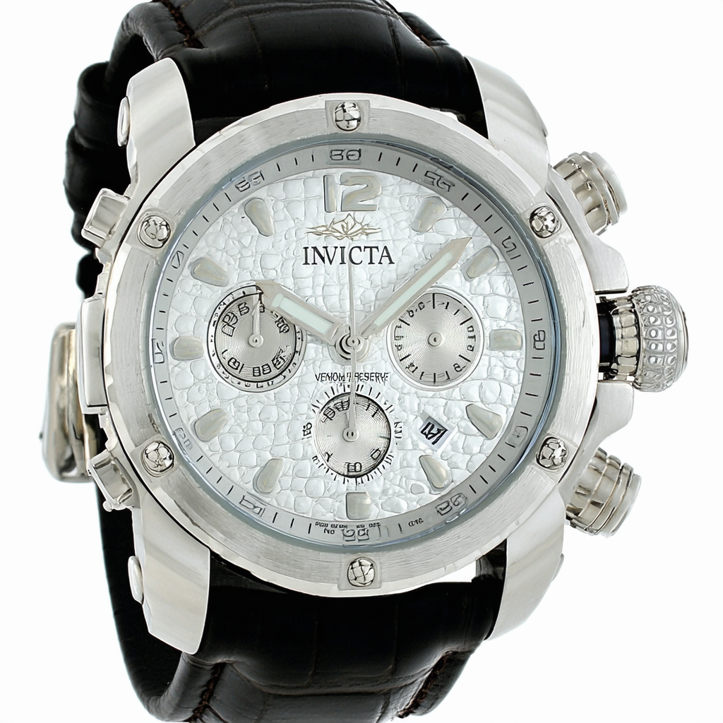 Invicta Men's 10810 Venom Reserve Chronograph Silver Textured Dial Black Leather Watch