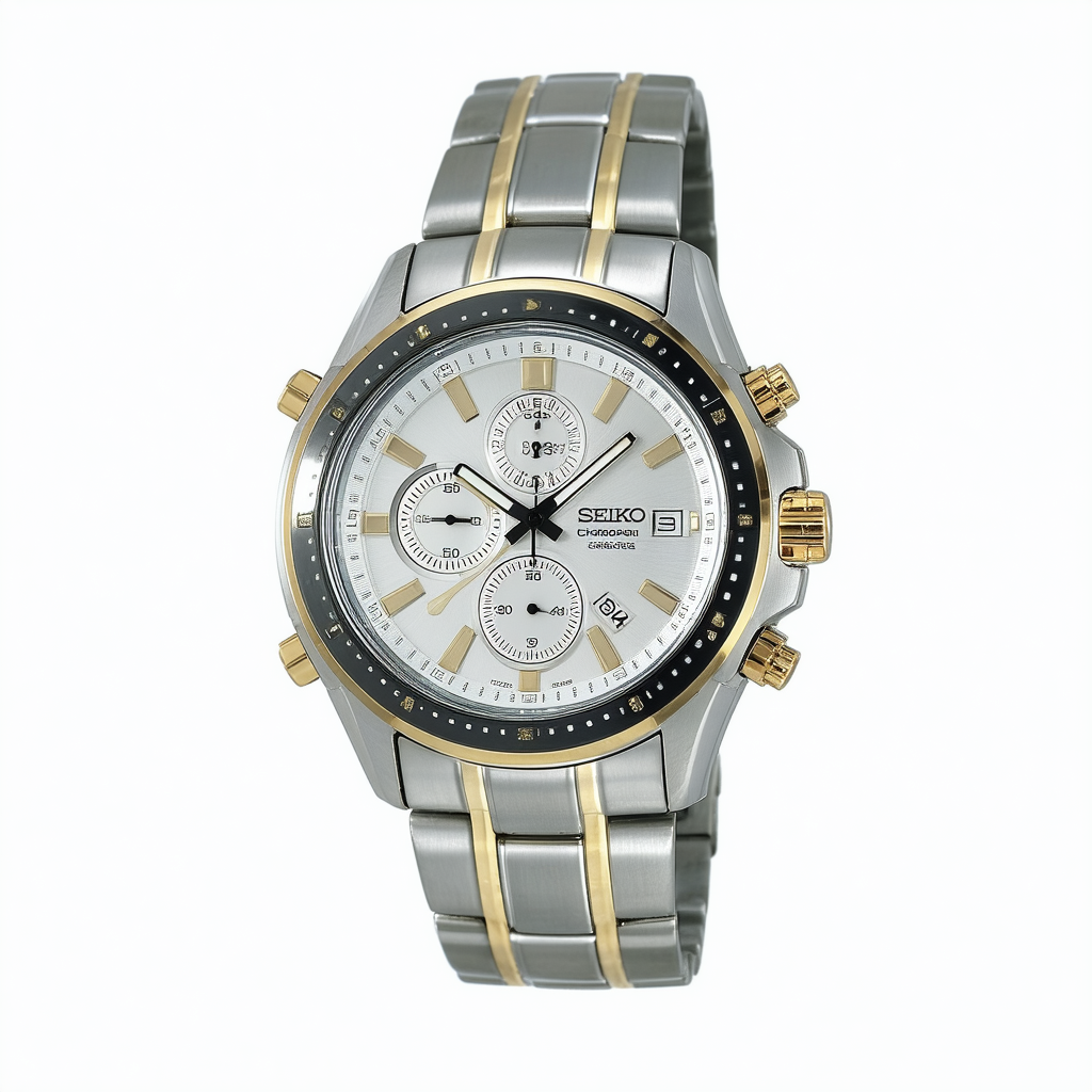 Seiko Men's SNAD84 Chronograph Silver Dial Two-Tone Stainless Steel Alarm Watch