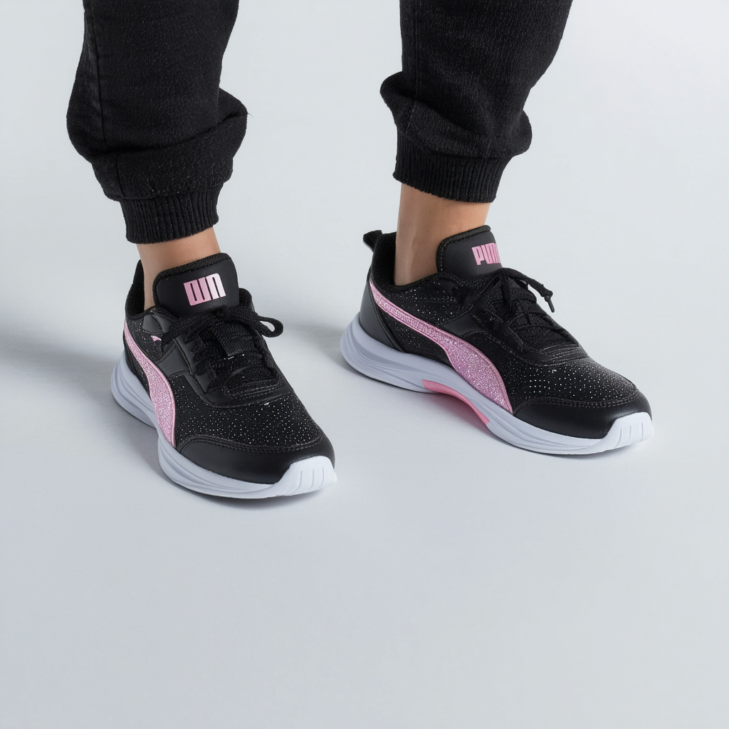 PUMA Smash 2 Glitz Glam Sneaker Black-Pink-Lady, 4.5 US Unisex Big Kid