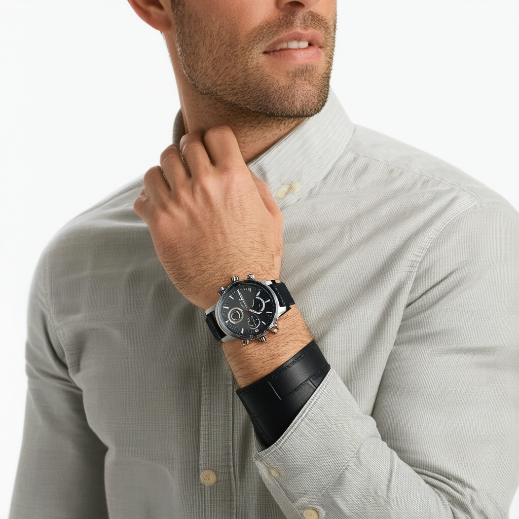 Fossil Mens FS5235 Machine Chronograph Black Nylon and Leather Watch