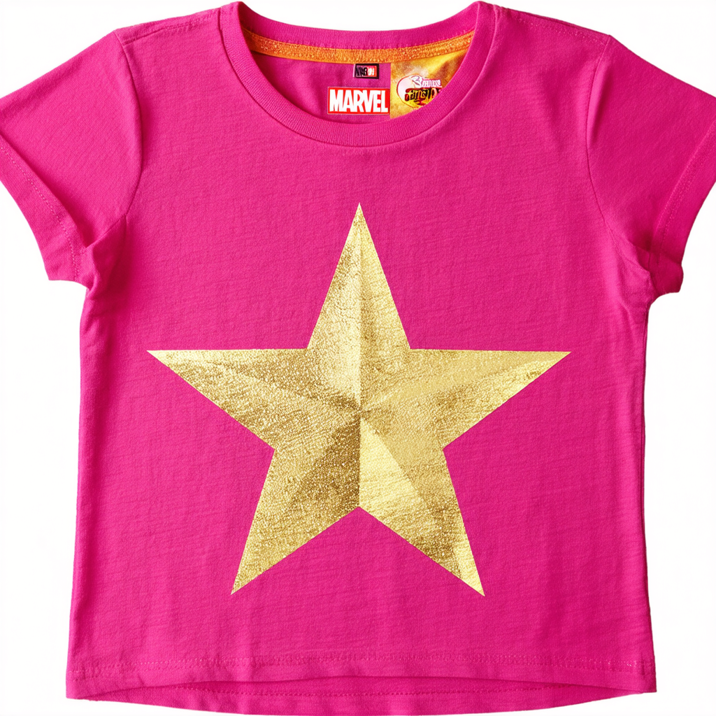 Marvel Girls' Captain Avengers Gold Star Pink T-Shirt
