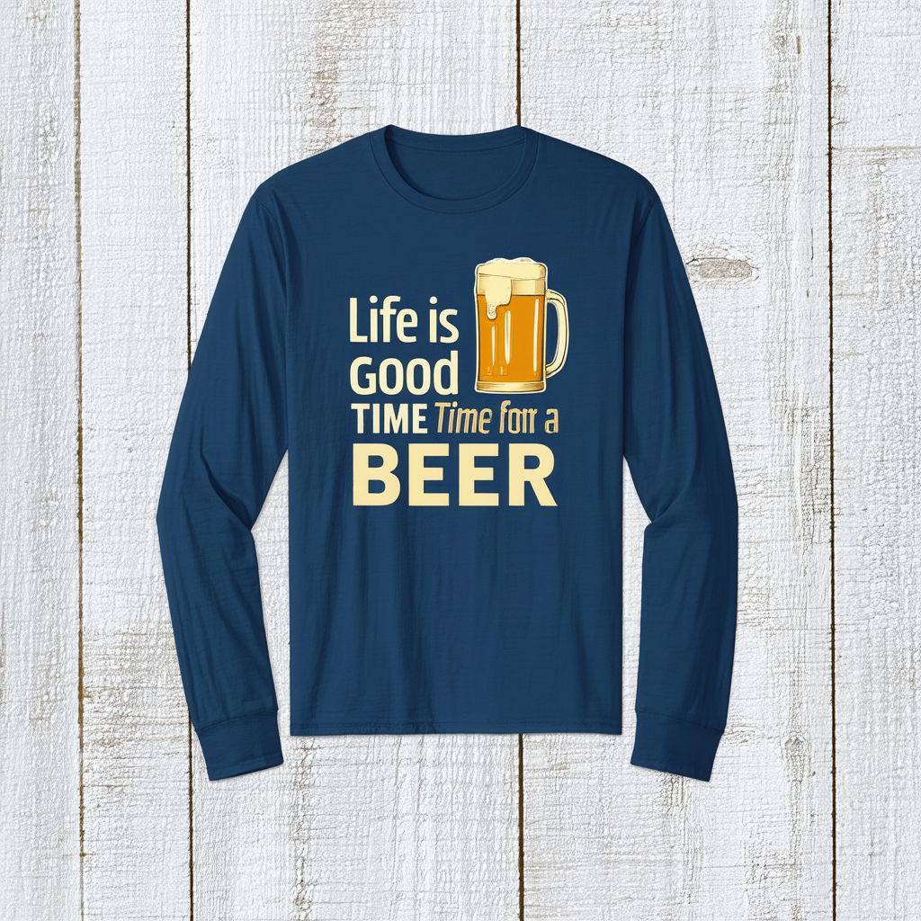 Life is Good Men's Time for a Beer Long Sleeve Crusher Tee, Darkest Blue