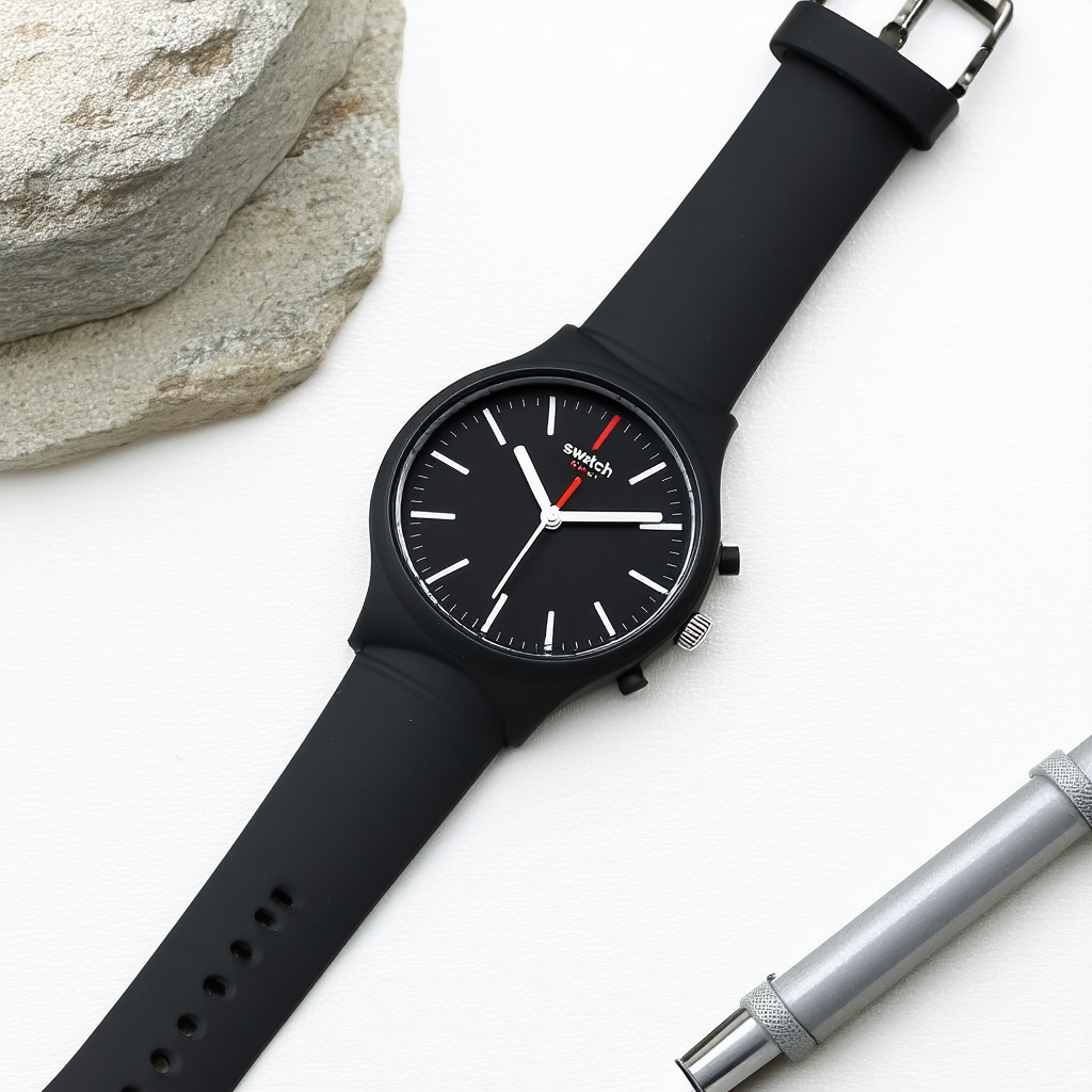 Swatch Classic Quartz Silicone Strap, Black, 20 Casual Watch (Model: SUOB705)
