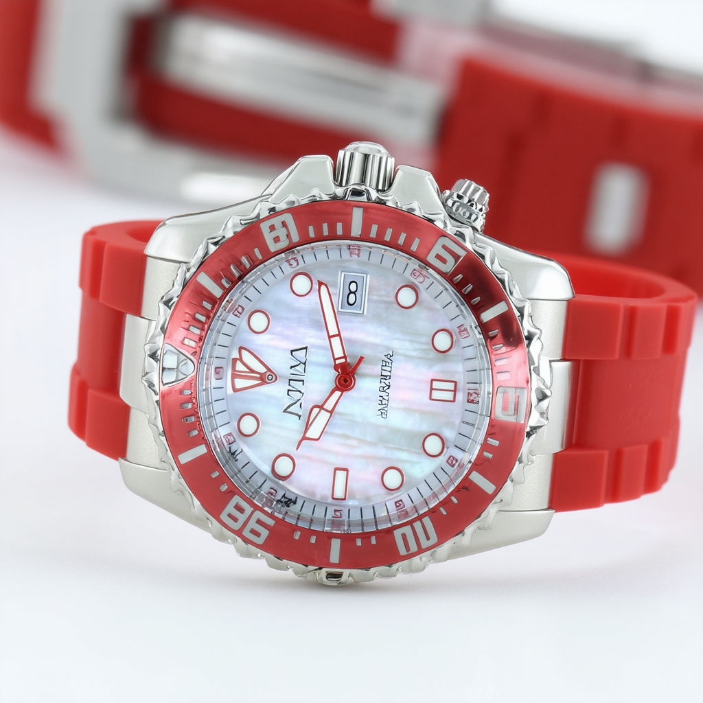Invicta Women's 0006-RED Pro Diver White Mother-of-Pearl Dial Red Rubber Watch