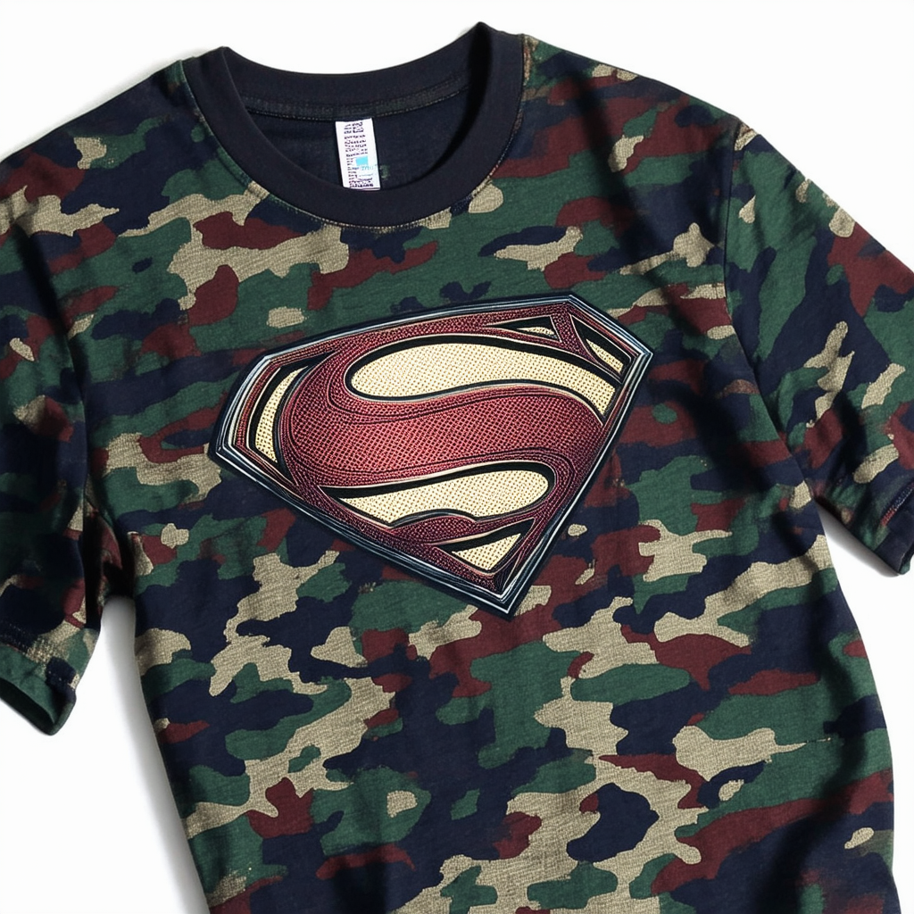 Superman DC Comics Army Camo Shield Adult T-Shirt Tee