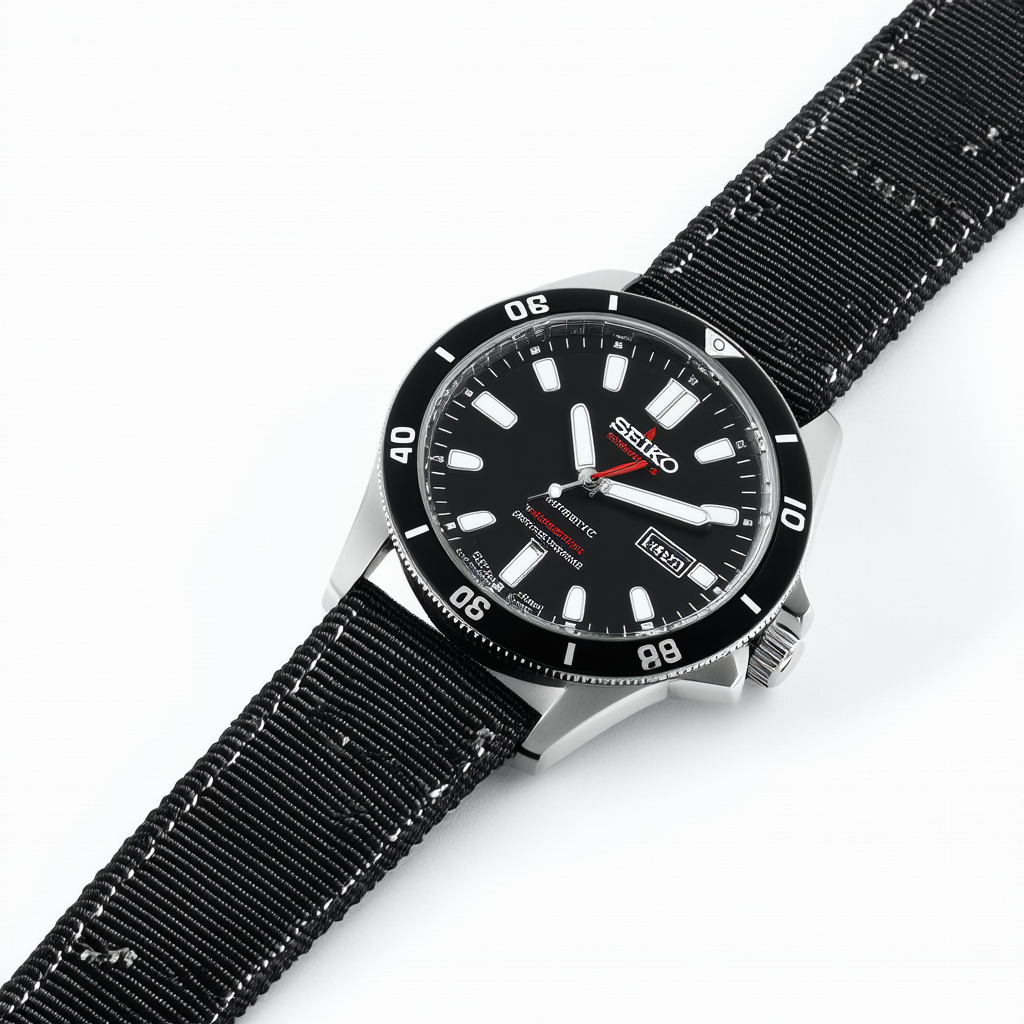 SEIKO Men's Analogue Automatic Watch with Cloth Strap SRPD65K4, Black, 43mm, Strap