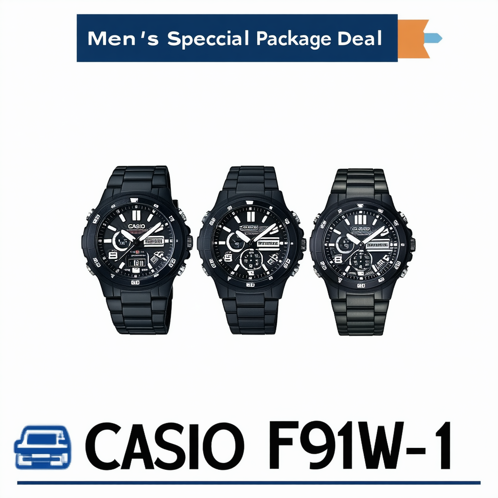 Casio #F91W-1 Men's Special Package Deal (3 Classic Chronograph Alarm Watches)