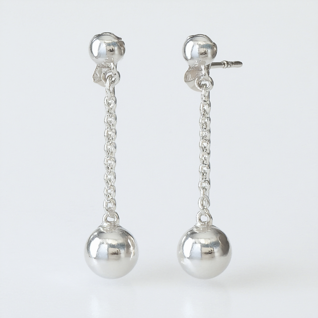 Amazon Collection Sterling Silver Long Chain French Wire Ball Drop Earrings