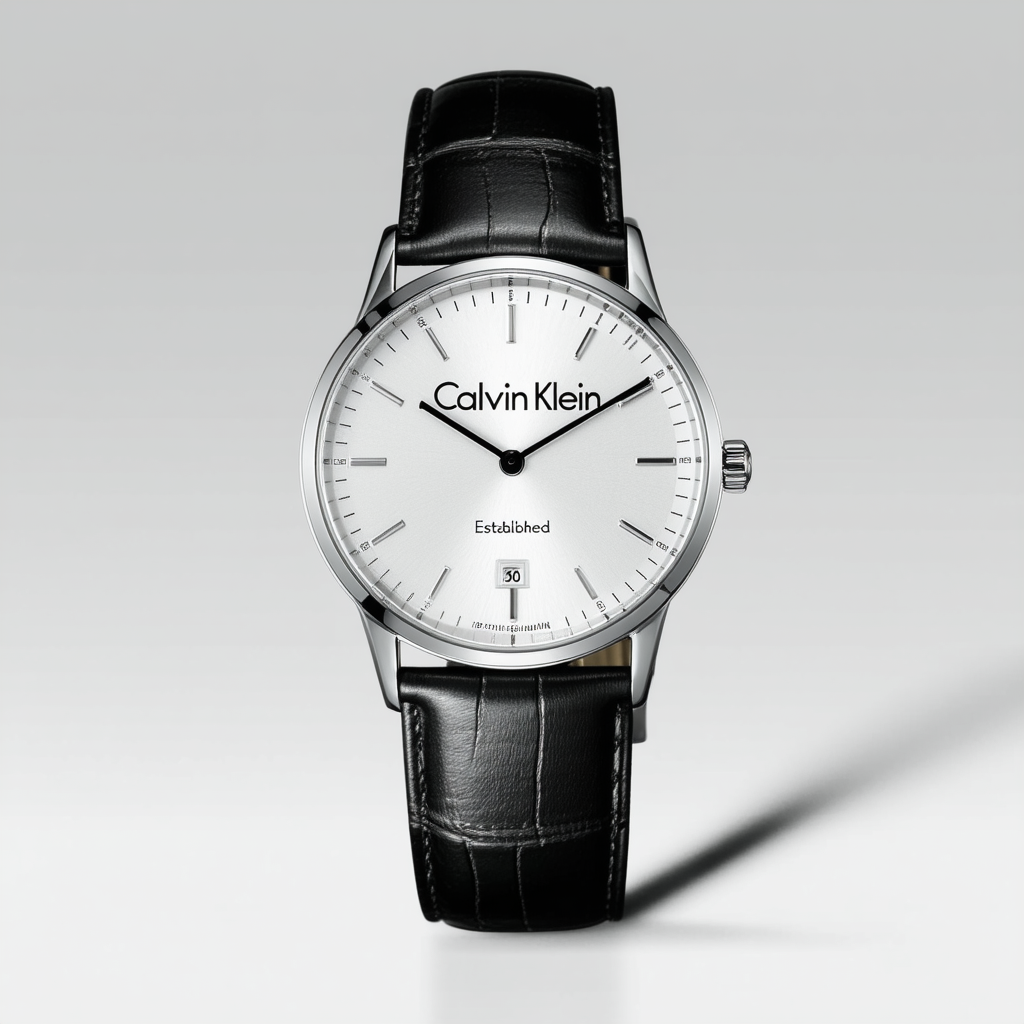 Calvin Klein Men's K9H2X5C6 Established 43mm Silver Dial Leather Watch