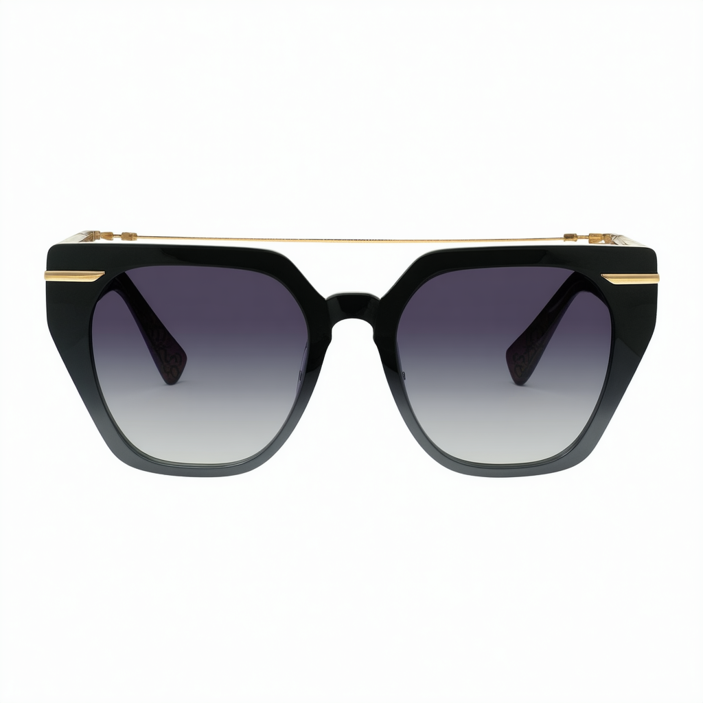Gucci GG 0593SK 001 Black Gold Metal Oversized Sunglasses Grey Gradient Lens