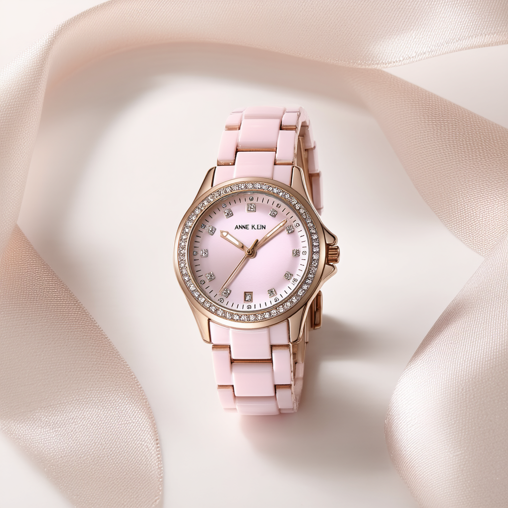 Anne Klein Women's AK/1018PMLP Diamond-Accented Light Pink Watch With Ceramic Bracelet