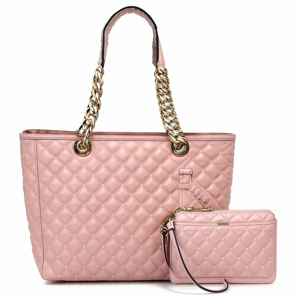 Betsey Johnson North South Blush Quilted Tote With Wristlet Pouch Shoulder Bag 2 Piece Set