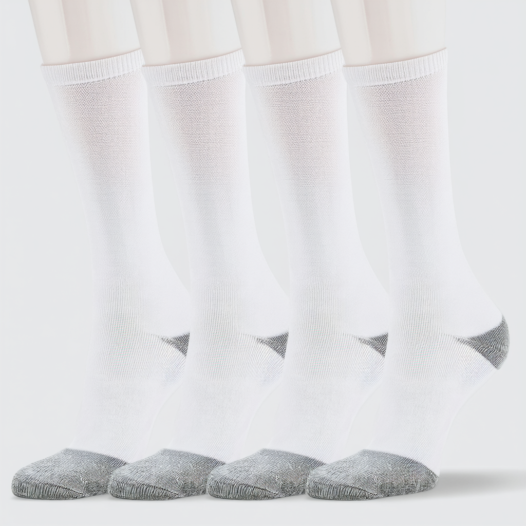 Hanes Classic Crew Socks 6-Pack 6-Pack, White w/ Grey Heel and Toe, Large