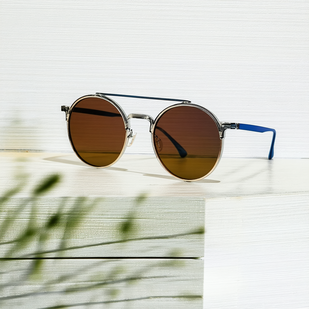 Retro Mod Color Flash Mirror Lens Small Horn Rimmed Round Sunglasses