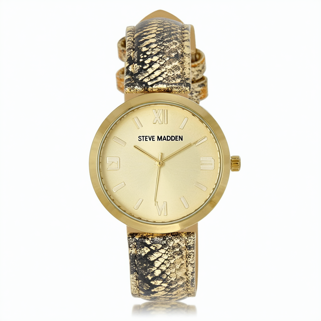Steve Madden Women's SMW00027-03 Metallic-Gold Python Textured Leather-Strap Watch