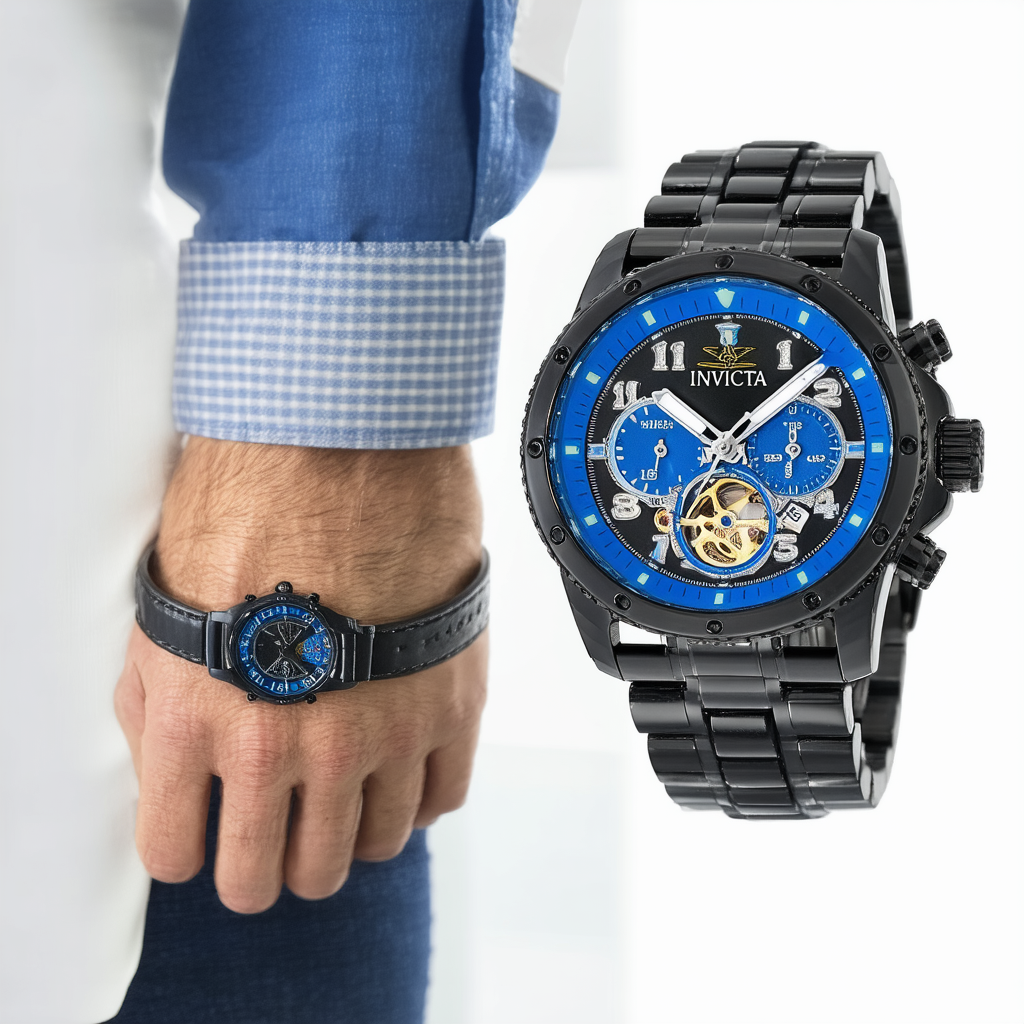 Invicta Men's 20197 S1 Rally Mechanical 3 Hand Black, Blue Dial Watch
