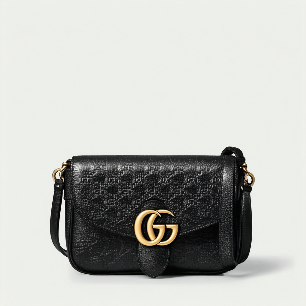 Gucci Women's Black Leather 510304 Interlocking GG Crossbody Purse Handbag New