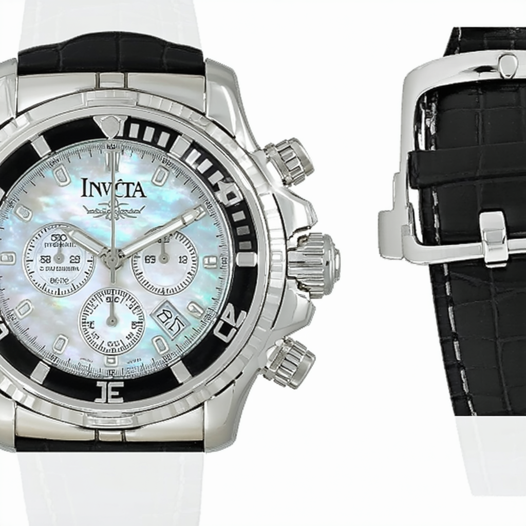 Invicta Women's IBI-10063-002 Chronograph Mother-Of-Pearl Dial Black Leather Watch