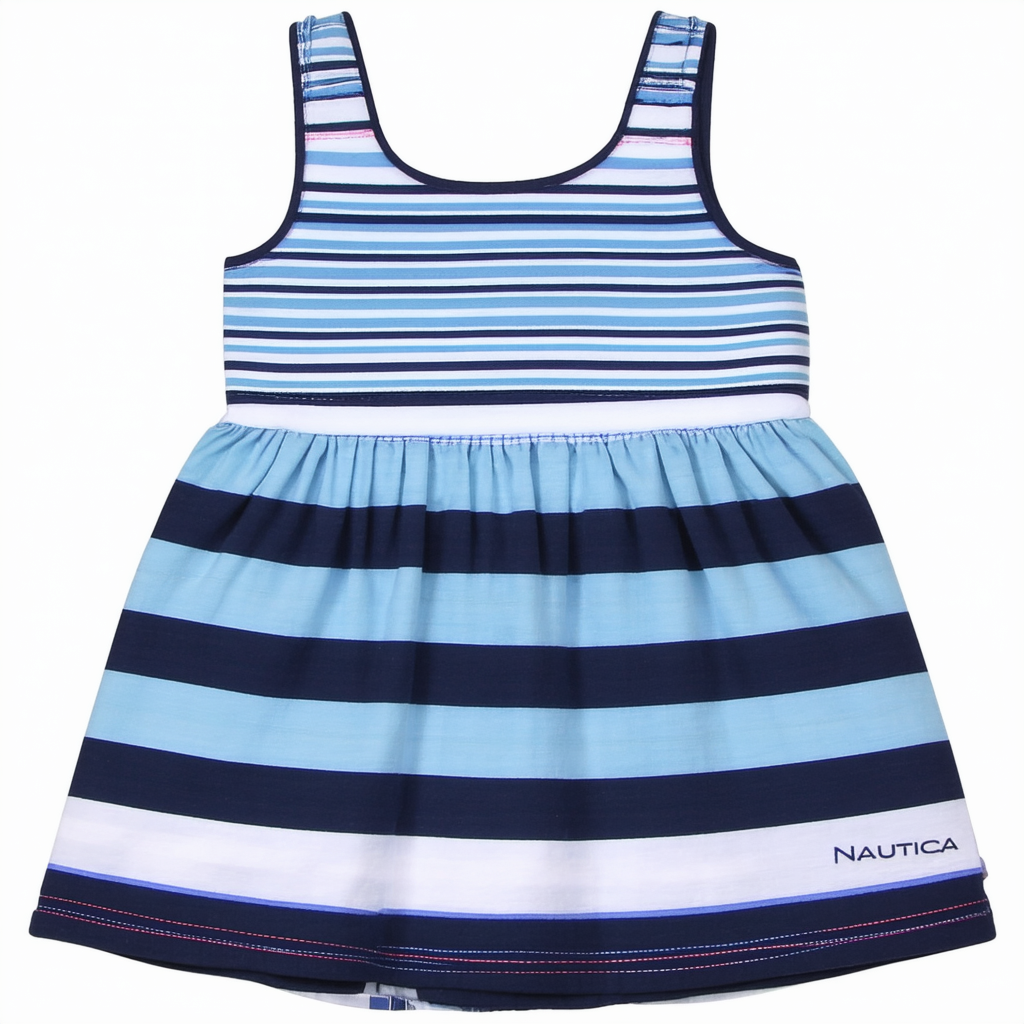 Nautica Girls' Multi-Directional Stripe Tank Dress with Contrast Binding