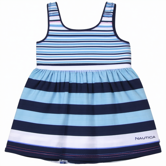 Nautica Girls' Multi-Directional Stripe Tank Dress with Contrast Binding