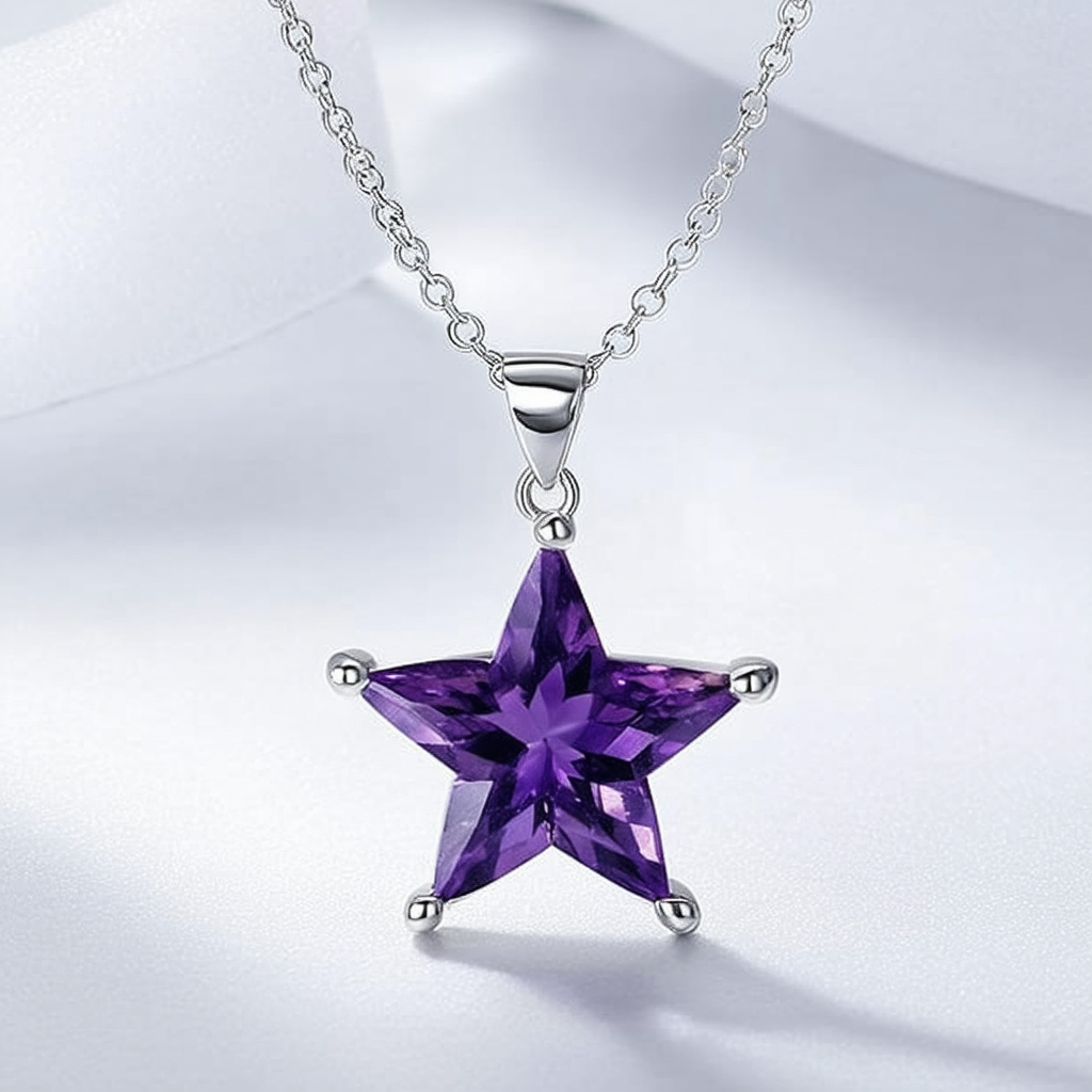 Amazon Collection Sterling Silver Amethyst Star Pendant Necklace , 18"