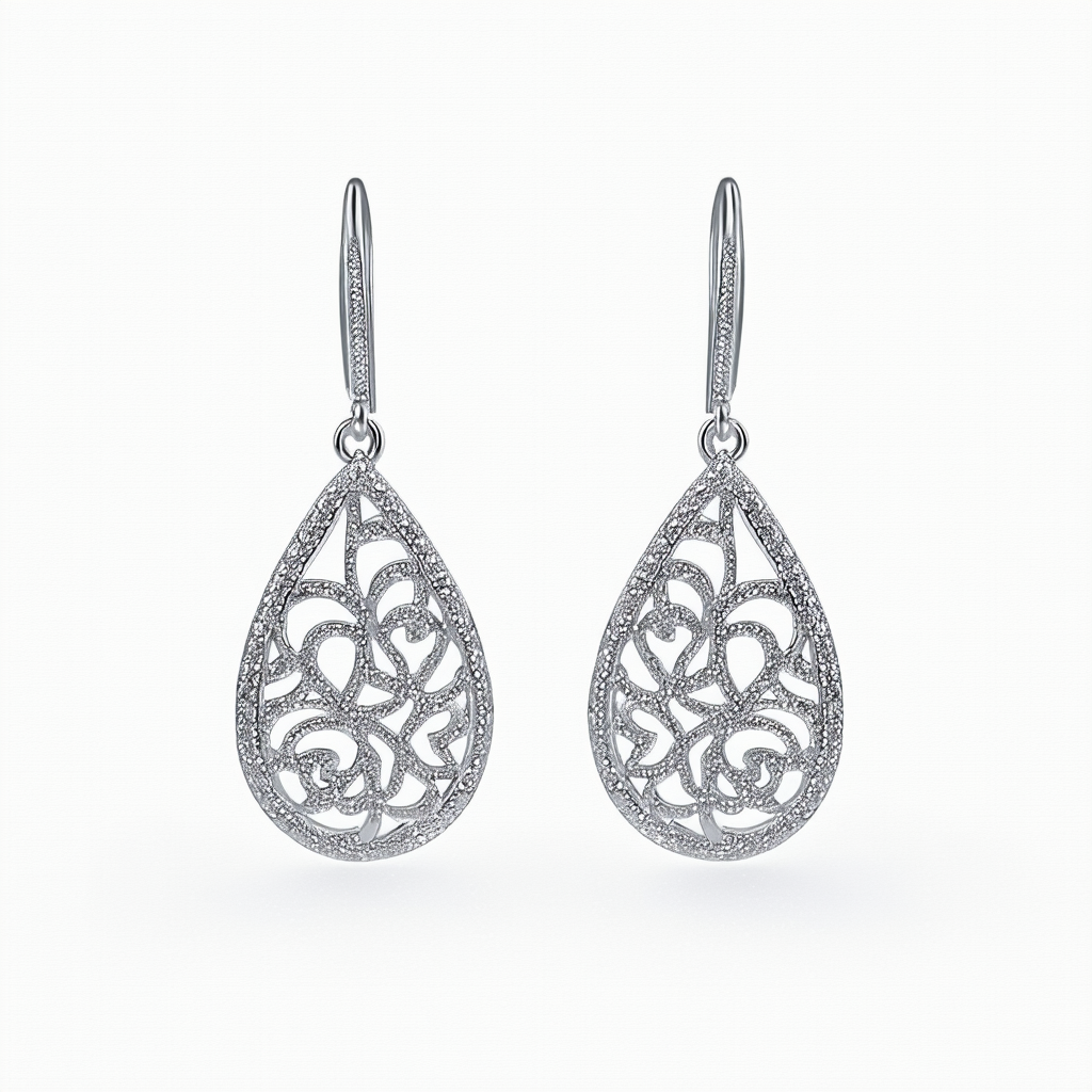 Amazon Collection Sterling Silver Filigree Pear Drop Earrings