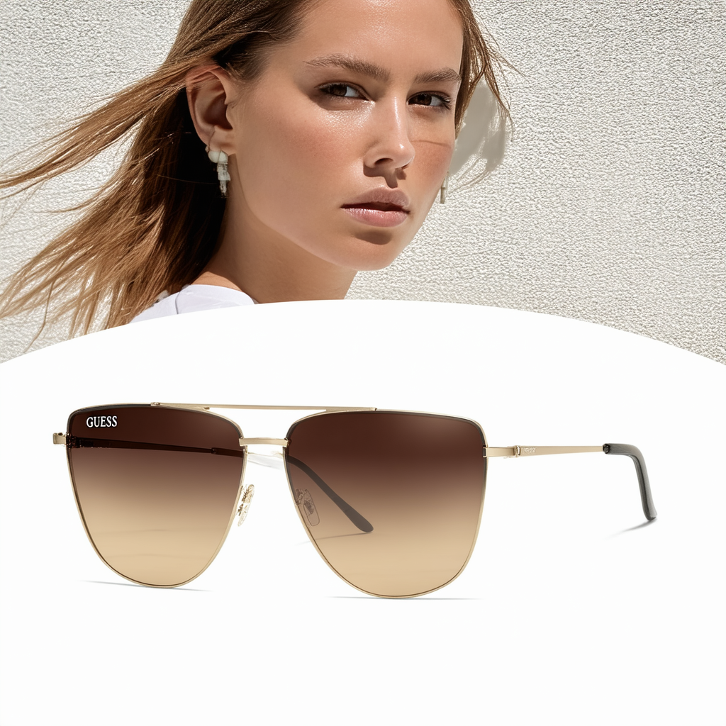 GUESS Women's Gu7471 Shield Sunglasses, Gold & Gradient Brown, 00 mm