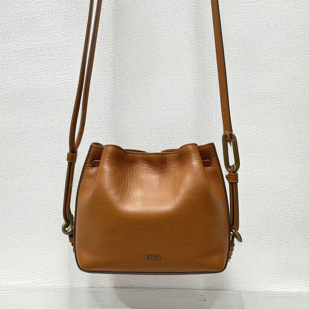 Fossil Women's Gigi Small Leather Drawstring Crossbody Purse Handbag