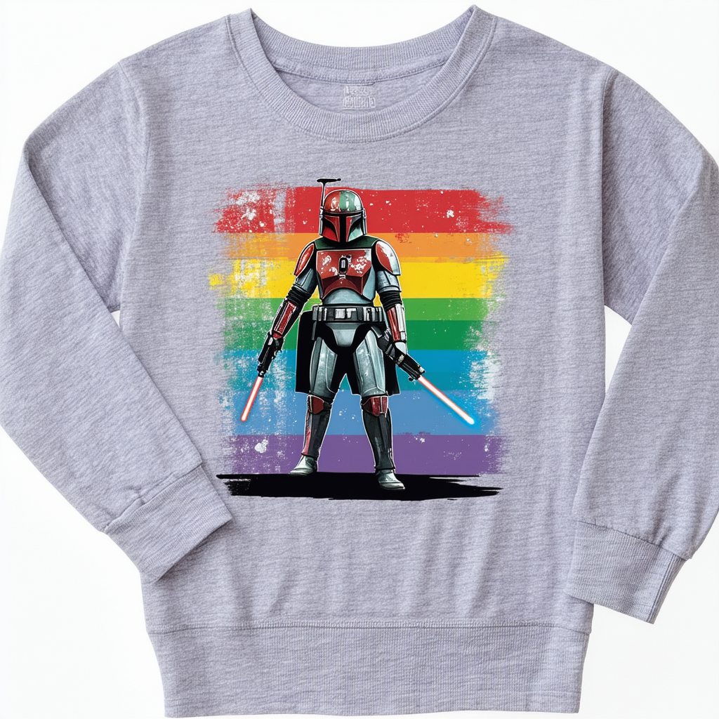STAR WARS Mandalorian Rainbow Child Girl's Heather Crew Tee