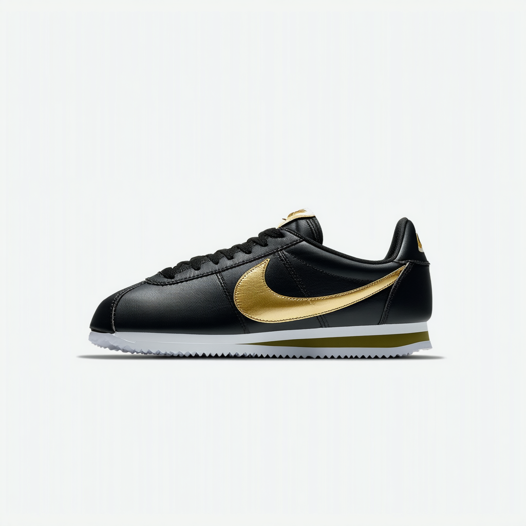 Nike 884412-001 Men Cortez Basic Leather SE Black Gold