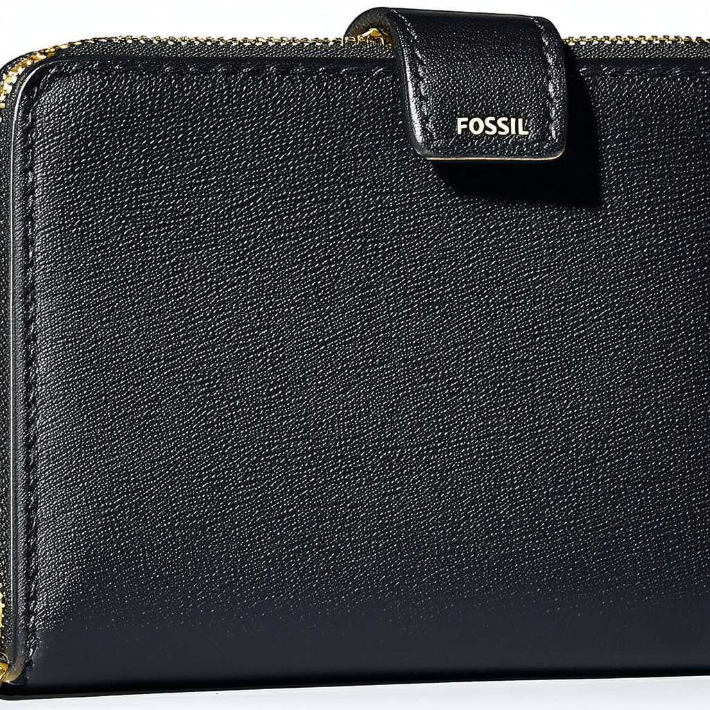 Fossil Women's Emma Leather Large Zip Wallet, Black