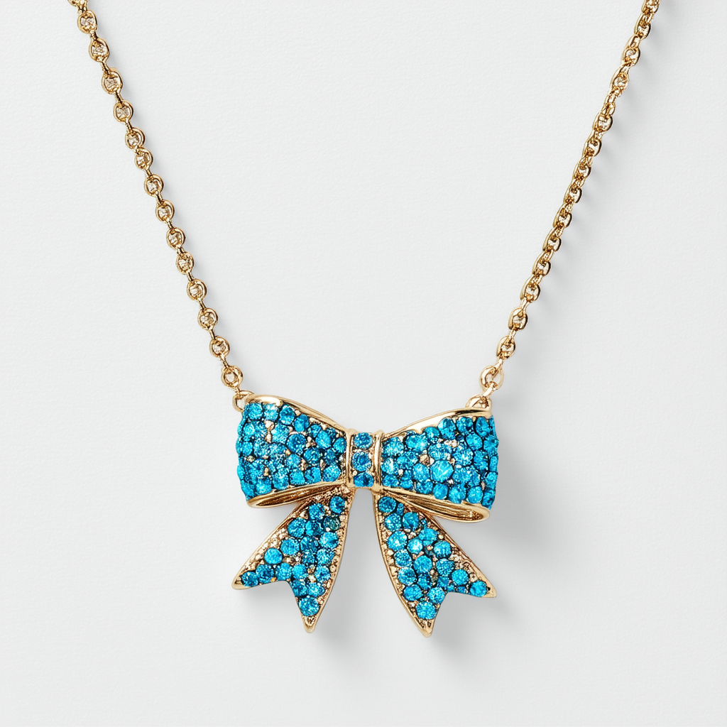 Betsey Johnson "Iconic Blue Lagoon Crystal Bow Pendant Necklace