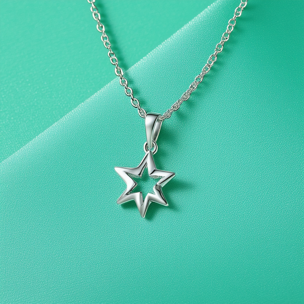 Amazon Collection Sterling Silver Open Star Pendant Necklace, 18"