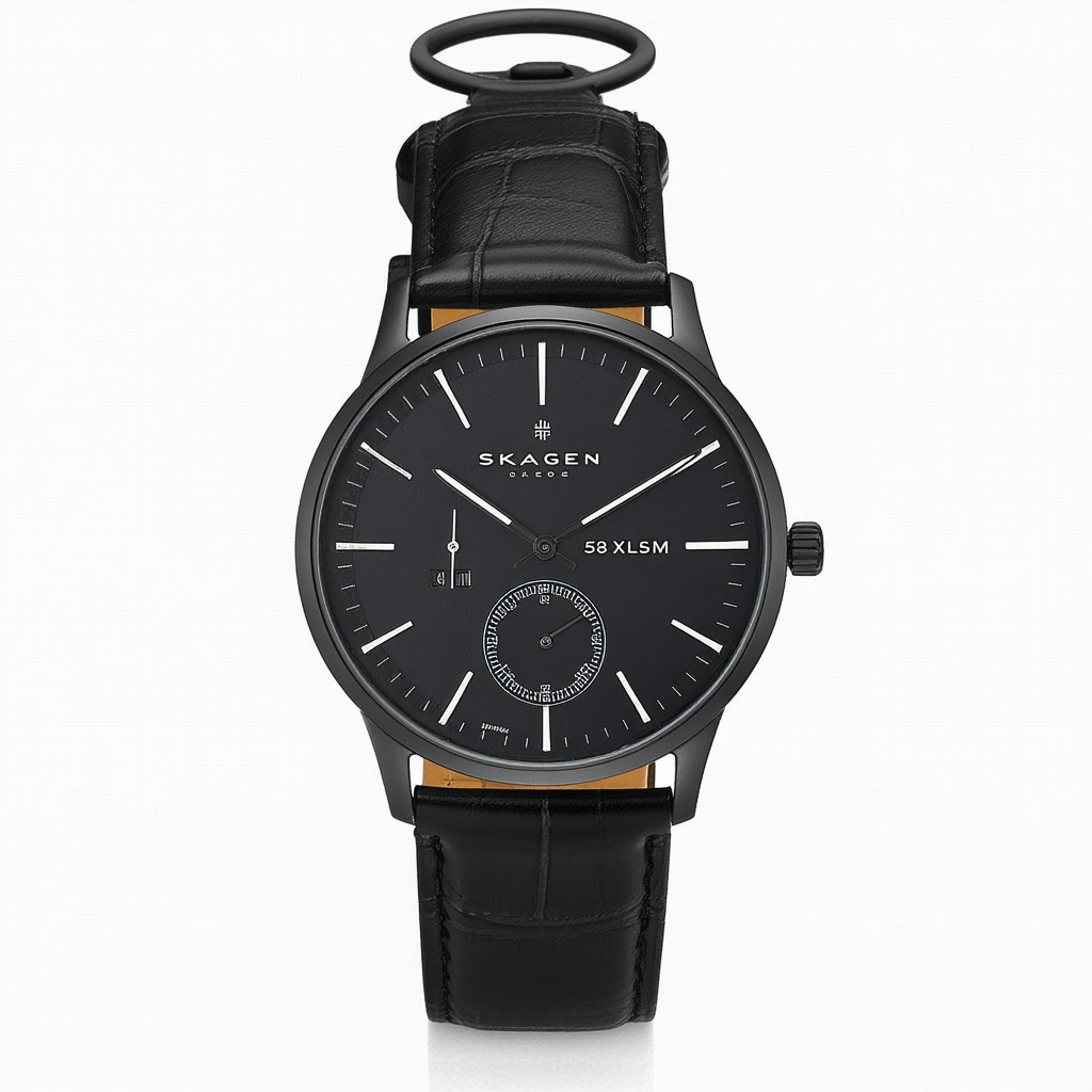 Skagen Men's 582XLSLM Swiss Black Leather Watch